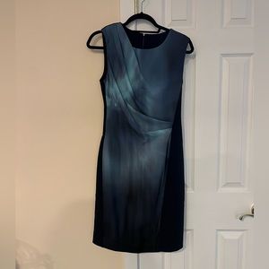 Elie Tahari sleeveless sheath dress in shades of blue